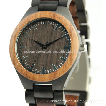 2017 Ebony wood and stainless steel two tone metal wood custom logo watches